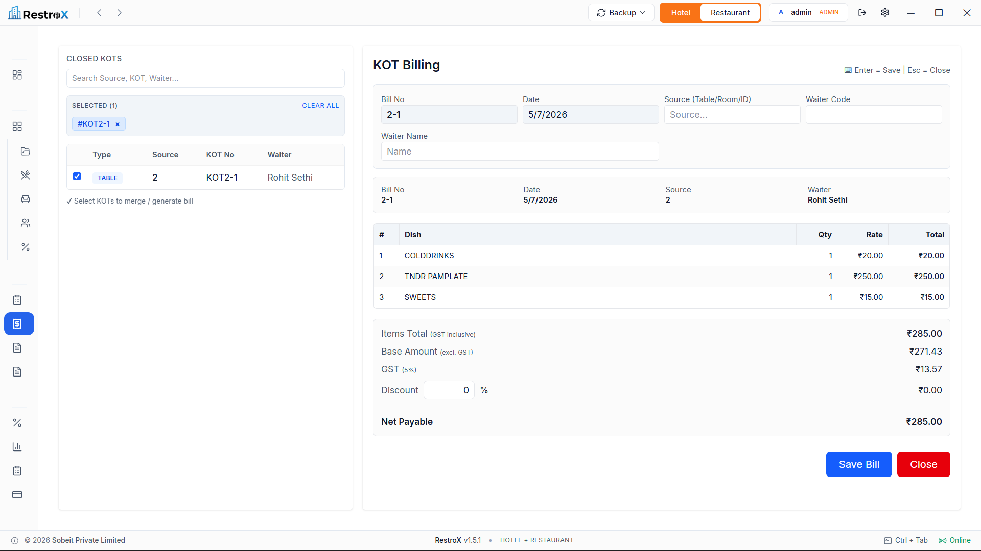 Restaurant Billing & Menu Setup